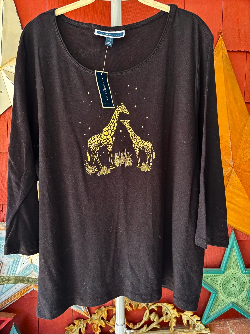 NWT Y2K Karen Scott Sunny Safari Giraffe  Tunic 3/4 Sleeve Women’s Plus Size 2X